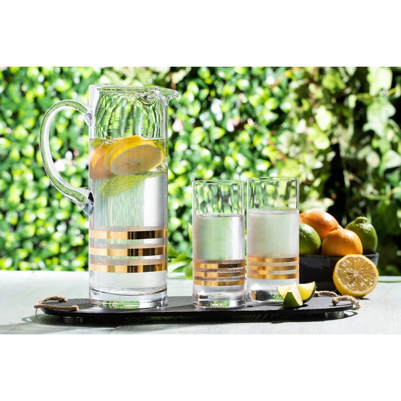 Glass Pitcher with handle Straight Sided, Handmade, With Spout, Three