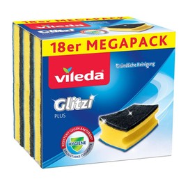 Vileda Glitzi Plus Kitchen Scouring Sponge Sponge Antibacterial Absorbent 18 Pack