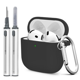 Woyinger for AirPods 4th Case Cover, Soft Silicone Case with Cleaner Kit, Keychain, Full Protection for Men and Women, Compatible with AirPods 4th Generation (Black)