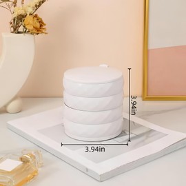 YORJLBK Rotating Jewelry Organizer with 4-Tier Partitioned Storage, Small Jewelry Box with Multi-Angle Adjustable Makeup Mirror for Vanity, Travel & Women Gifts. (White)