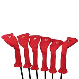 Majek All Hybrid Golf Club Red Headcover Set 6-SW. Neoprene Acrylic Head Covers 6 7 8 9 PW SW