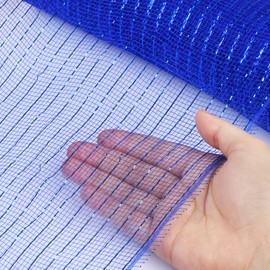 MIKIMIQI Deco Mesh 10 Inch x 30 Feet Decor Mesh Ribbon with Metallic Foil Deco Mesh Wreath Supplies Ribbon Mesh Roll for Spring Wreaths, Swags, Craft, Party Decoration (Royal Blue Blue)