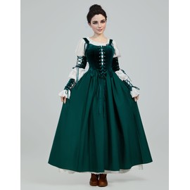 daizbella Medieval Renaissance Dress Set Holloween Retro Medieval Costume Elf Dress