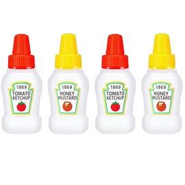 WXOIEOD 4 Pieces Mini Squeeze Condiment Bottles, Mini Ketchup Bottle for Lunch Box, Mini Squeeze Bottles for Sauces, Small Travel Dressing Ketchup Containers for Lunch Bento Box Accessories, 1 oz