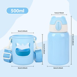 LEBKFT Insulated Stainless Steel Water Bottles for Kids - Vacuum Leak-Proof, Double Wall 24H Cold, BPA-Free with Straw - School & Sports Travel Bottl (B)