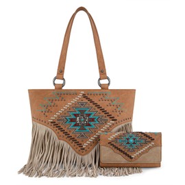 Montana West Western Tote bag for women Fringe Shoulder Tote Purse with Wallet 2Pcs Set MBB-MW1315G-8317WBR