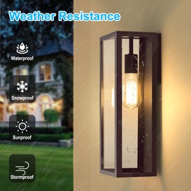 2-Pack Outdoor Wall Lanterns, 16” Exterior Waterproof Wall Sconce with Glass Shades, Brown Porch Lights Wall Mounted, Anti-Rust E26 Modern Wall Lighting Fixtures for Patio Garage Entryway Front Door