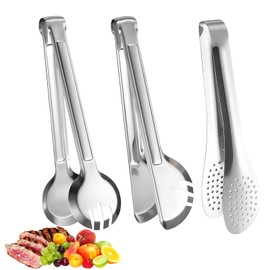 3-Piece Set Kitchen Tongs Stainless Steel 9 Inch Tongs Kitchen Serving Tongs Set, Salad Tongs, Pasta Tongs, Asparagus Tongs, Multifunctional Kitchen Tongs Stainless Steel for Buffets, Parties