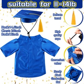Bunnycool Dog Graduation Cap and Gown 2025 Washable Pet Graduation Costume for Dog Cat Shirt and hat(Royal Blue)