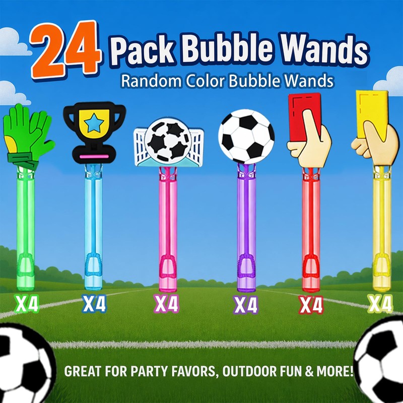 24 Pcs Soccer Bubble Wands, Soccer Party Favors & Goodie