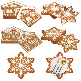 Honeydak 100 Pcs Paper Christmas Gingerbread House Placemats 13 x 13 Inch Snowflake Disposable Paper Table Place Mats for Xmas Holiday Dinner Doilies Decorations Xmas Winter Party Supplies Home Decor