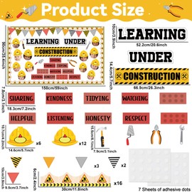 gisgfim Construction Bulletin Board Decorations Learning Under Construction Paper Cutouts DIY Photo Helmet Motivational Bulletin Board Set for Back to School Teacher Classroom Wall Decor Supplies
