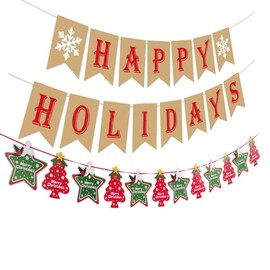 Happy Holidays Banner Kit Decoration,2 Pieces Christmas Banner Christmas Tree Bunting Garland Decoration,Xmas Holiday Welcome New Year Decorations Party Supplies Decorations for Home Office.