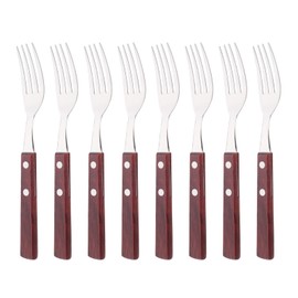 Uniturcky 8-Piece Dinner Forks Set, 304 Stainless Steel Forks with Natural Wood Handle, Reddishbrown Wood Handle Flatware, 7.9 Inches Salad Forks