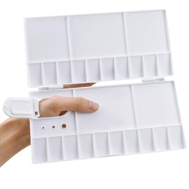 Yasmous Watercolour Paint Palette Portable Folding Wet Palette with Thumb Hole Brush Holder for Students Children Kids Painting Teaching, White, (05714)