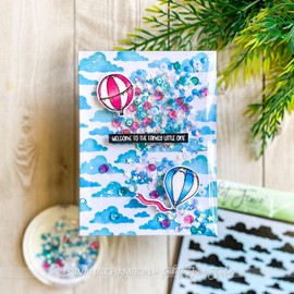 Picket Fence Studios Soft Landings 4"x5" Clear Stamp Set, Hot Air Balloons and Sentiments,