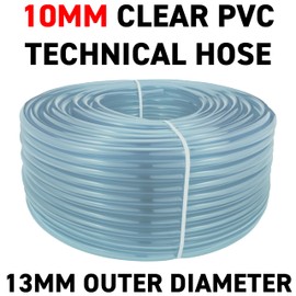 5m Clear Flexible Hose Pipe 10mm Inside Diameter / 13mm Outside Diameter. PVC Tubing Hose Pipe - Food Grade Plastic Tube - Suitable to use for Air, Water, Fuel and Food Lines
