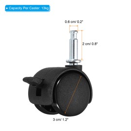 PATIKIL 1 Inch Swivel Stem Casters, 8 Pack Nylon 360 Degree Insert Swivel Stem Wheels with Brake for Chair Shelf Furniture Replacement, Black
