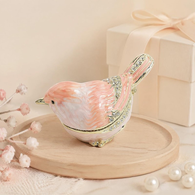 Furuida Mini Bird Trinket Boxes Hinge Hand-Painted Small Jewelry Box