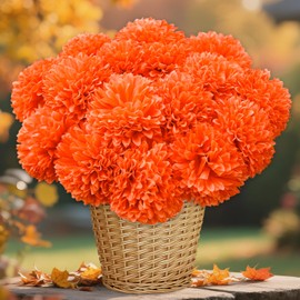 Feivando 15 Pcs Fall Artificial Chrysanthemums Flowers Fake Mums Orange Silk Ball Flower Floral Bouquet Arrangements for Autumn Thanksgiving Table Centerpiece Home Garden Indoor Outdoor Decor