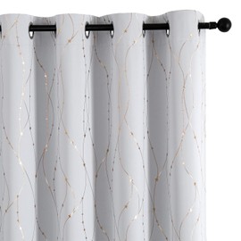 SMILE WEAVER Greyish White Curtains for Bedroom 84 Inch Long 2 Panels,Gold Printed Design Soft Thick Thermal Insulated Light Blocking Room Darkening Window Drapes for Living Room