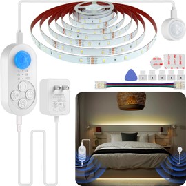 Dual Sensor Stair Lights Indoor, Double Motion Sensor Step Light Strip Plug-in Night Light For Double Bed Warm White 3000K with UL 12V Adapter, Dimmer And Timer for Stairway, Double Bed, Corridor
