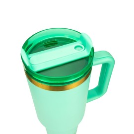 Obiatar 40oz Stainless Steel Travel Tumbler With Gold Accent| Double-Wall Vacumm Insulated Tumbler With Straw, Lid & Handle (Green)
