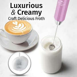 Zulay Kitchen Lux Rechargeable Milk Frother Handheld - Powerful 2-Speed Motor, Fully Waterproof, 2000mAh Battery - Drink Mixer For Latte, Cappuccino, Matcha, Protein Powder - Pink
