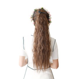 YJINCO YJWM002-bbrn Ponytail Wig, Long, Hula Extension, Ribbon, Point Wig, Curly Wig, Easy Clip, Harajuku Style Hula