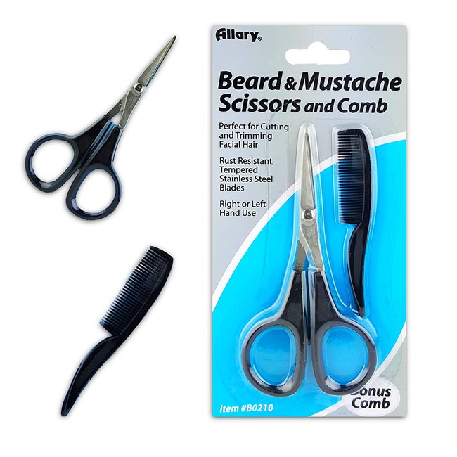 Men's Beard & Mustache Scissors and Mini Comb Trimming Kit ~ Facial Hair Scissors and Comb (Mens Grooming Kit)