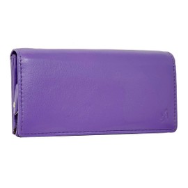 STARHIDE Ladies RFID Long Clutch Wallet Soft Genuine Leather Flap Over Women Purse Credit Cardholder, ID Money & Coin Organizer 5510 (Purple)