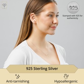 MAX + STONE 925 Sterling Silver Large Sideways Block Letter A Initial Pendant Necklace for Woman with 16 to 18 Inch Adjustable Chain and Spring Ring Clasp