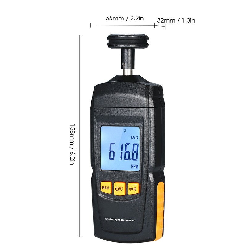 Digital Tachometer Handheld Contact Motor Tachometer LCD Speedometer Tach RPM