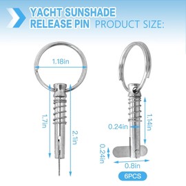 6 Pcs Bimini Pins 1/4" Diameter Bimini Top Hardware, Quick Release Pin Boat Canopy Pins for Boat Canopy Marine Hardware, 316 Stainless Steel with Pull Ring