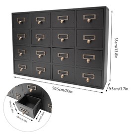 16 Drawers Library Card Catalog Cabinet with Tag Slot and Metal Handle,Vintage Apothecary Cabinet,Tabletop Apothecary Chests,Wooden Desk Drawer Organizer,Black