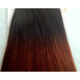 TressMatch® 20”-22" Remy Human Hair Clip in Extensions Thick to Ends Ombre/Dip Dye Black/burgundy/Dark Auburn Full Head Set 9 Pieces(pcs) [Set Weight:4.4oz/122grams]