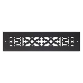 Reggio Registers Scroll Series Victorian Pattern Premium Luxury Floor Grate Cover Grille, Black Cast Iron Metal for 10 Inch x 2-1/4 Inch Vent Opening, with Mounting Holes | 414-H