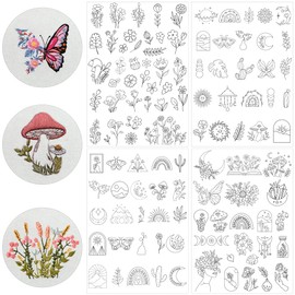 Water Soluble Stabilizer Embroidery Paper - Stick and Stitch Embroidery Paper Wash Away, 4 Sheet PCS Embroidery Pattern, Boho Butterfly Flower Sun Moon Designs, Hand Sewing Crafts