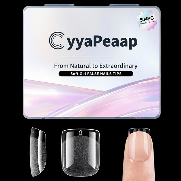 CyyaPeaap Extra Short Square Nail Tips, 504Pcs Soft Acrylic Gel