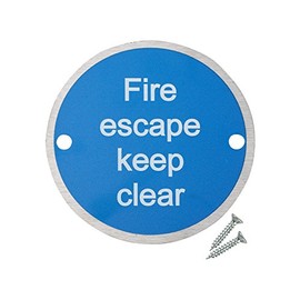 Fire Door Guru® Fire Escape Keep Clear Fire Door Sign - 76mm Disc - Stainless Steel - Fixings Included - VAT Registered