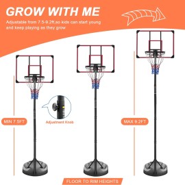Portable Basketball Hoop System 7.5ft-9.2ft Adjustable Stand 32 Inch Backboard Wheels for Youth Adults Indoor Court EquipmentMaterial: Iron