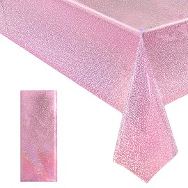 1 Piece Pale Pink Holographic Laser Tablecloths Light Pink Shiny Table Covers 40" x 108" Disposable Rectangle Table cloths for Girl Birthday Party Wedding Anniversary Bachelorette Baby Shower Décor