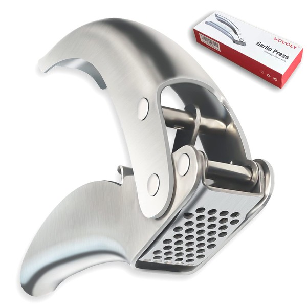 VOVOLY Premium Garlic Press Stainless Steel, No need to Peel