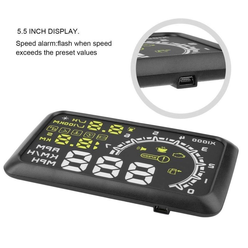 5.5"Big Screen Windshield HUD Head Up Display OBD2 EOBD L/H