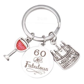 60th Birthday Keyring for Women, Inspirational 60 And Fabulous Pattern Stainless Steel 60th Birthday Gifts, Keyrings for Women Grandma Grandad Mum Dad Gifts