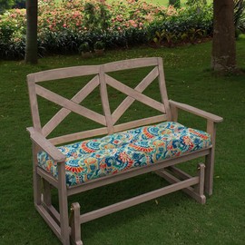 Magpie Fabrics Indoor Outdoor Bench Cushion 45"x18", Non-Slip Tufted Water Resistant Long Seat Pads, Patio Loveseat Cushion for Window, Garden, Swing, Settee - Paisley Multi