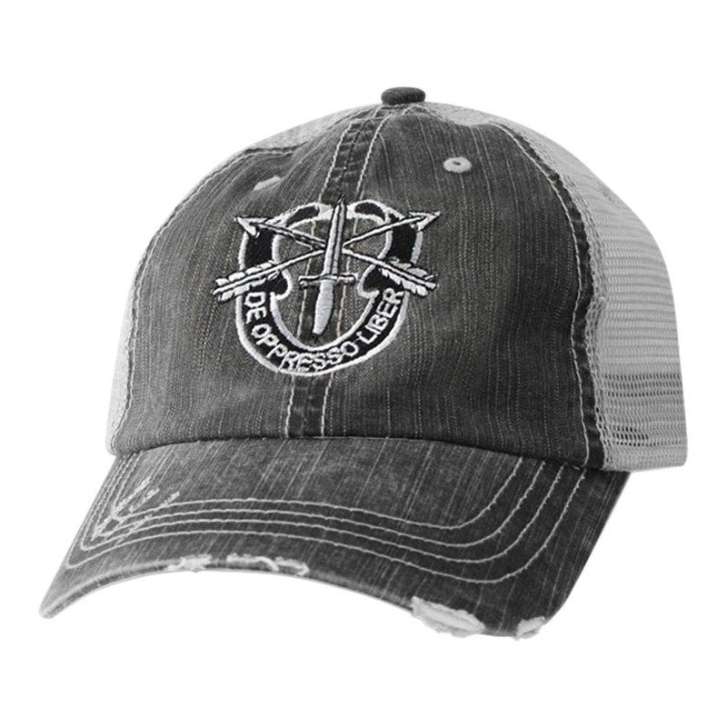 Special Forces Hat-Distressed Black Mesh Ball Cap