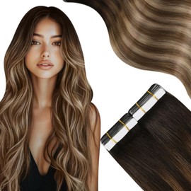 Moresoo Tape in Hair Extensions Human Hair #4 Brown Ombre to 10 Golden Brown with 16 Golden Blonde Silky Straight Hair, Fashion Hair Extensions Real Human Hair Invisible Thick 20pcs 50g 20inch