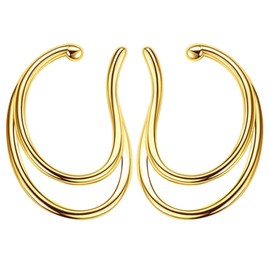 Cruyff Ear Cuffs, Ear Cuffs, Earrings, Large, Hypoallergenic, Double Line, Left and Right Set, Gold/Silver/Pink Gold, Metal, No Gemstone