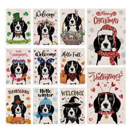Seasonal Garden Flags Beagle Double Sided Flags Set of 11 Holiday Farmhouse Indoor Outdoor Yard Lawn Christmas Gifts Decorations 12.5x18 Inch